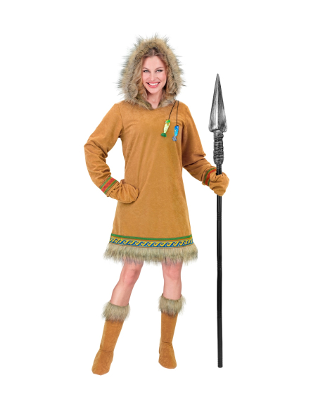 Déguisement Inuit Femme Esquimau – Robe à Capuche, Gants et Bottes, Costume Polaire Chic XS à XL