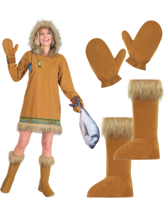 Déguisement Inuit Femme Esquimau – Robe à Capuche, Gants...