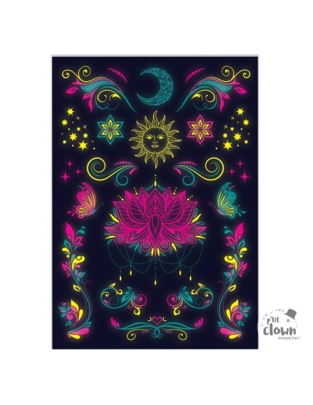 Tatouages éphémères UV fluo – Lotus & motifs féeriques phosphorescents