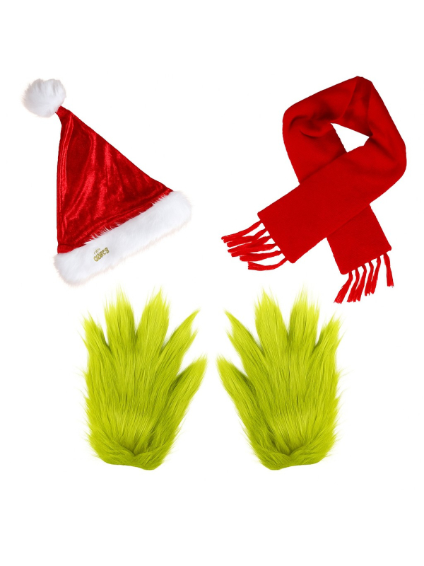 Kit Accessoires The Grinch™ – Bonnet, Écharpe & Gants poilus (3 pièces)