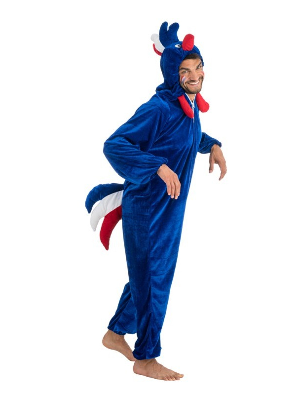 Déguisement Coq Supporter France Adulte – Combinaison Tricolore Humoristique 180/190 cm