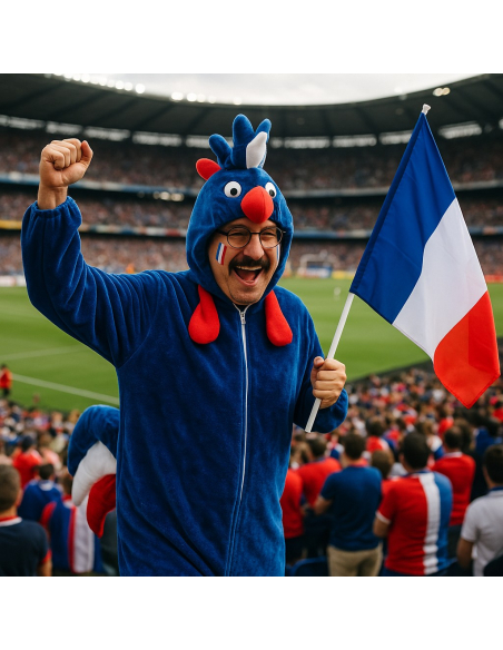 Déguisement Coq Supporter France Adulte – Combinaison Tricolore Humoristique 180/190 cm