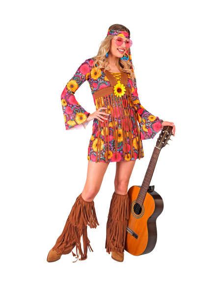 Déguisement Hippie Femme Années 60 – Robe à Fleurs, Bandeau et Couvre-bottes
