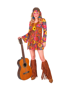Déguisement Hippie Femme Années 60 – Robe à Fleurs, Bandeau et Couvre-bottes