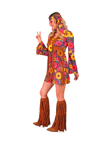 Déguisement Hippie Femme Années 60 – Robe à Fleurs, Bandeau et Couvre-bottes