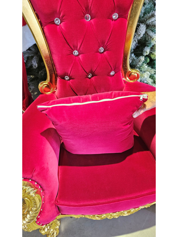 Fauteuil de Père Noël en bois doré et velours rouge – 1,80 m