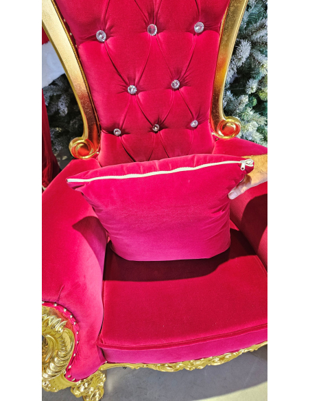 Fauteuil de Père Noël en bois doré et velours rouge – 1,80 m