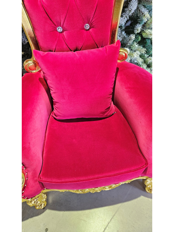 Fauteuil de Père Noël en bois doré et velours rouge – 1,80 m