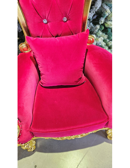 Fauteuil de Père Noël en bois doré et velours rouge – 1,80 m