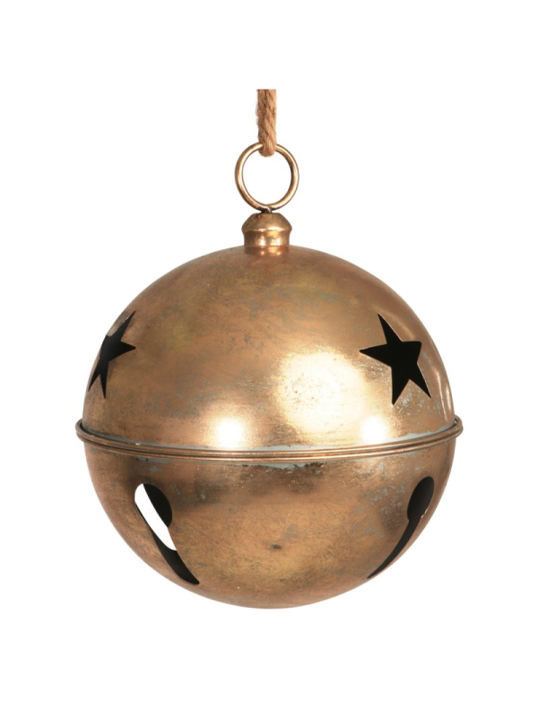 Grelot géant en métal doré cuivré Ø35 cm x 43 cm – Déco Noël suspendue pro