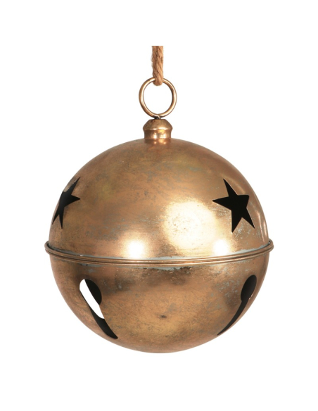 Grelot géant en métal doré cuivré Ø35 cm x 43 cm – Déco Noël suspendue pro