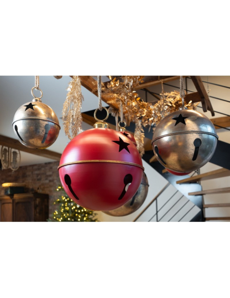 Grelot géant en métal doré cuivré Ø35 cm x 43 cm – Déco Noël suspendue pro
