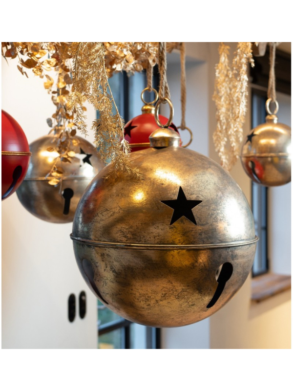 Grelot métal rouge et or Ø30 cm – Décoration suspendue de Noël pro