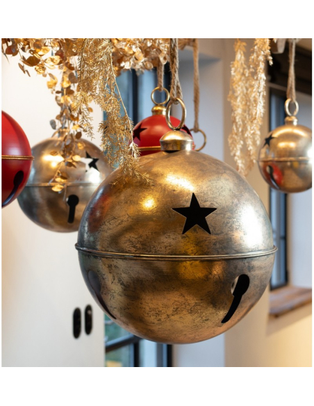 Grelot métal rouge et or Ø30 cm – Décoration suspendue de Noël pro