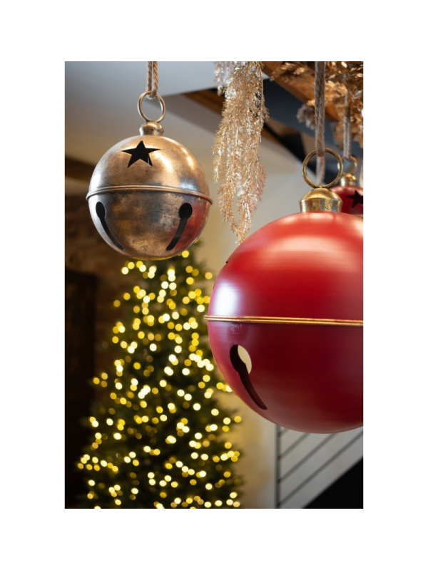 Grelot métal or cuivré Ø24 cm – Décoration suspendue de Noël pour vitrines et événements