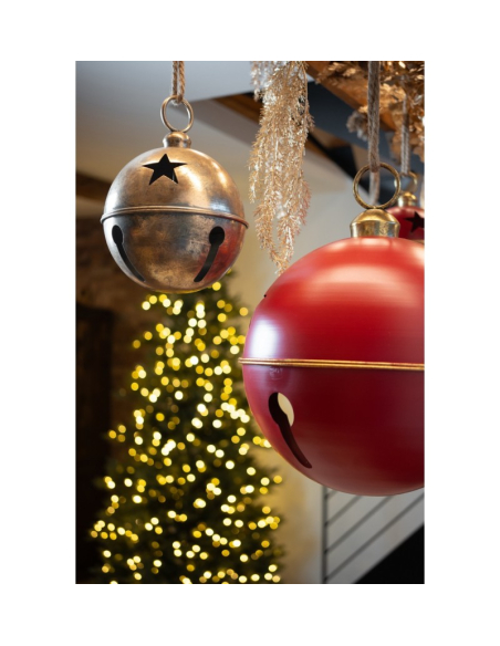 Grelot métal or cuivré Ø24 cm – Décoration suspendue de Noël pour vitrines et événements