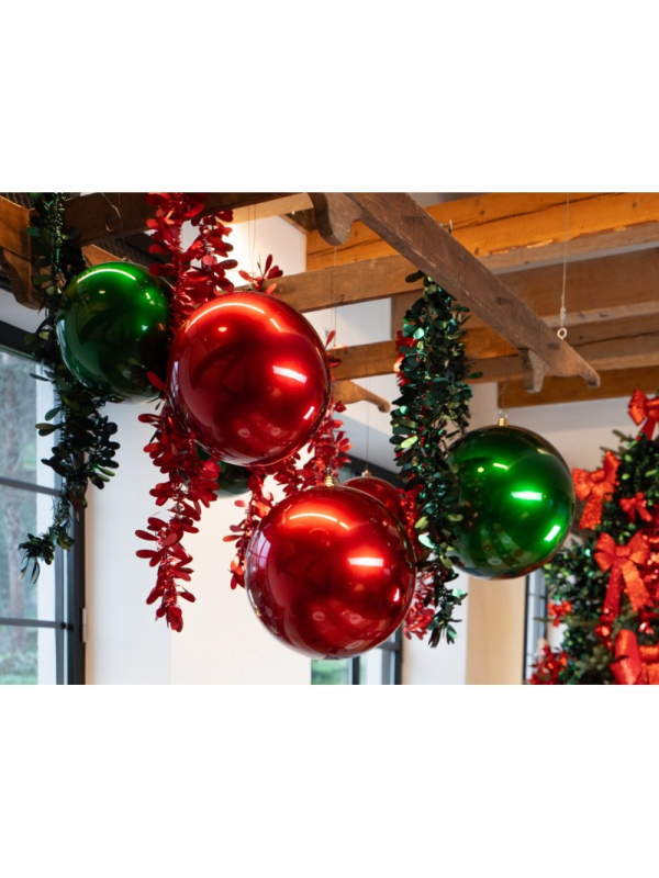Boule de Noël plastique rigide effet satiné vert 40 cm – Déco XXL pour vitrines et grands espaces