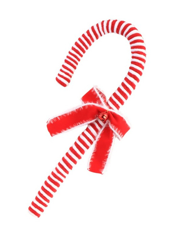 Décoration Noël : Canne en sucre d’orge rouge & blanc avec nœud et grelot 42 cm