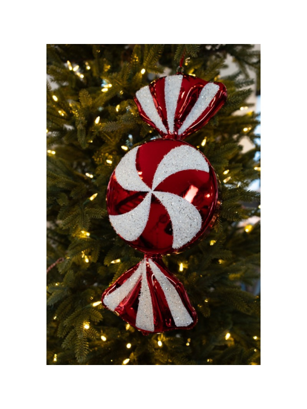 Décoration Noël : Bonbon XL rouge & blanc à suspendre 53 cm