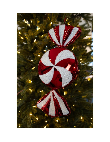 Décoration Noël : Bonbon XL rouge & blanc à suspendre 53 cm