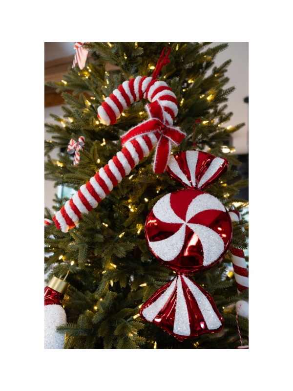 Décoration Noël : Bonbon XL rouge & blanc à suspendre 53 cm