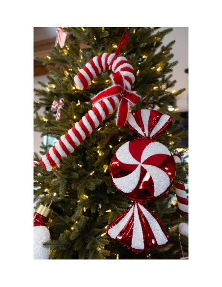 Décoration Noël : Bonbon XL rouge & blanc à suspendre 53 cm
