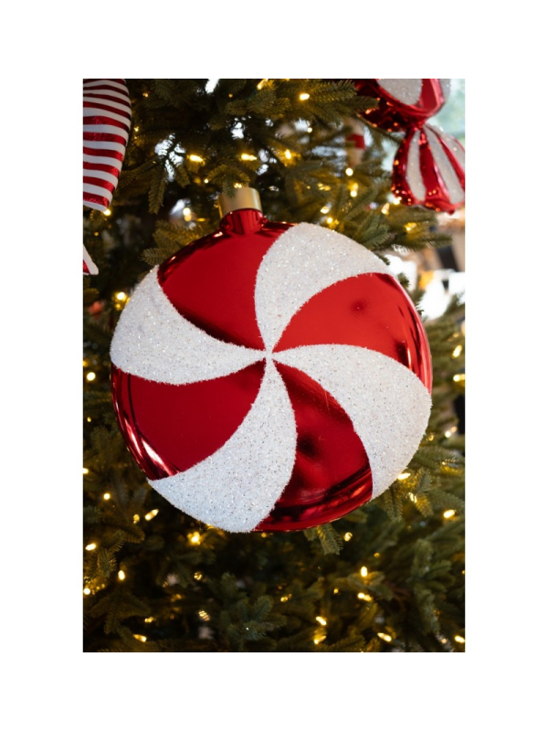 Décoration Noël : Bonbon XL rouge & blanc à suspendre 48 cm style sucre d’orge
