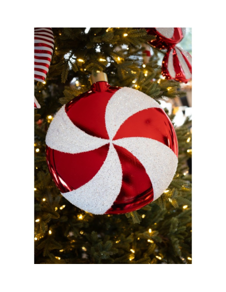 Décoration Noël : Bonbon XL rouge & blanc à suspendre 48 cm style sucre d’orge