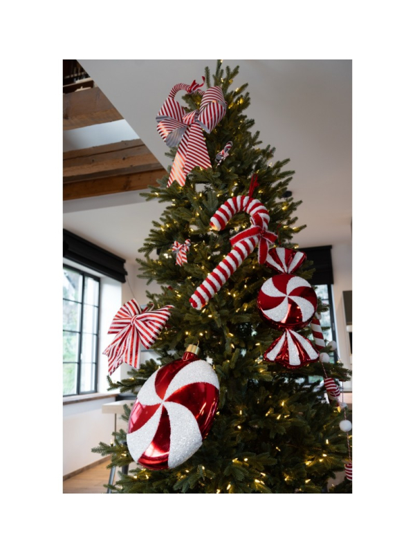 Décoration Noël : Bonbon XL rouge & blanc à suspendre 48 cm style sucre d’orge