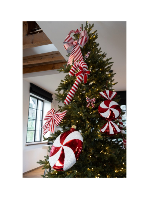 Décoration Noël : Nœud rouge & blanc style sucre d’orge 35 cm