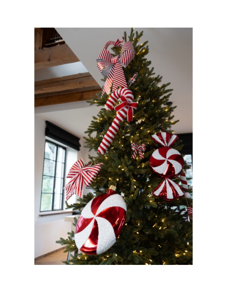 Décoration Noël : Nœud rouge & blanc style sucre d’orge 35 cm