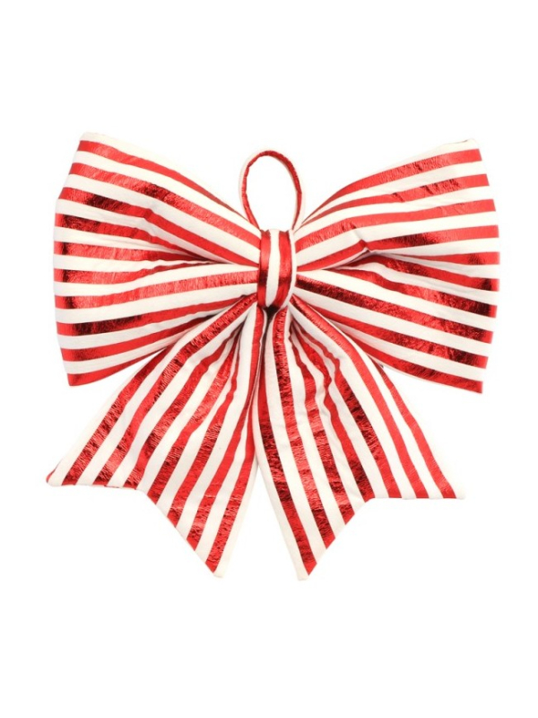 Décoration Noël : Nœud rouge & blanc style sucre d’orge 35 cm