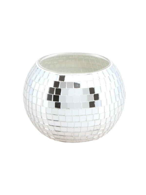Photophore en verre effet boule à facettes argent Ø8 x 7 cm – Un éclat disco sur vos tables