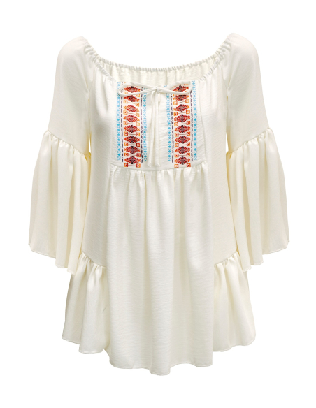 Tunique bohème femme manches évasées – Style hippie chic pour carnaval, festival et soirées à thème