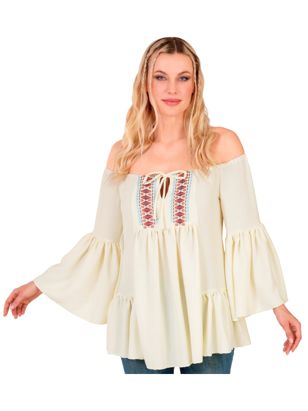 Tunique bohème femme manches évasées – Style hippie chic pour carnaval, festival et soirées à thème