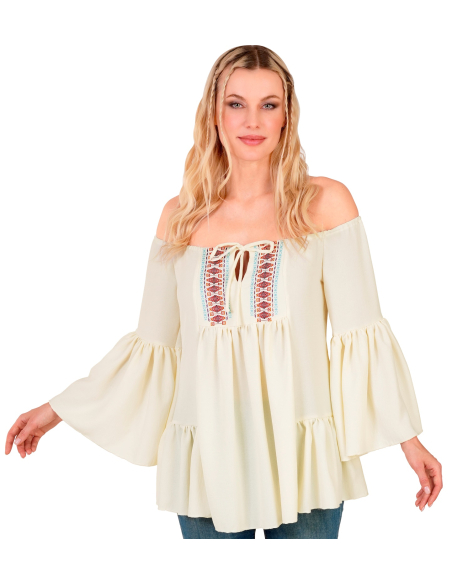 Tunique bohème femme manches évasées – Style hippie chic pour carnaval, festival et soirées à thème