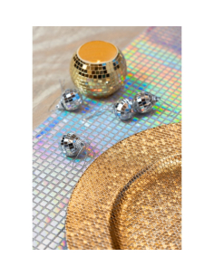 Sous-assiette effet boule à facettes or Ø33 cm – Mariage, disco & fêtes élégantes 2