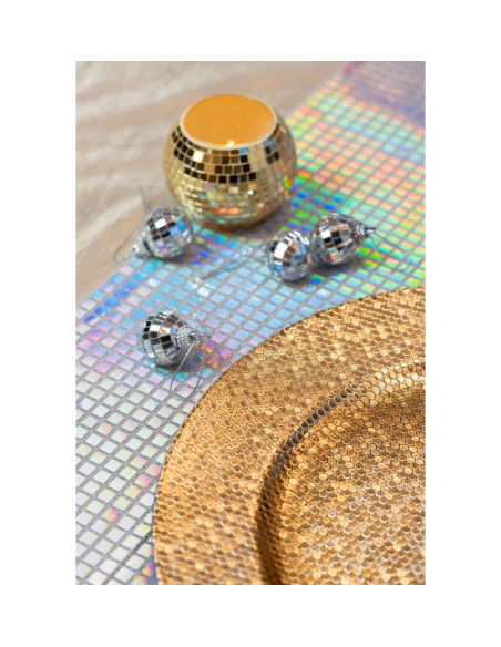 Sous-assiette effet boule à facettes or Ø33 cm – Mariage, disco & fêtes élégantes
