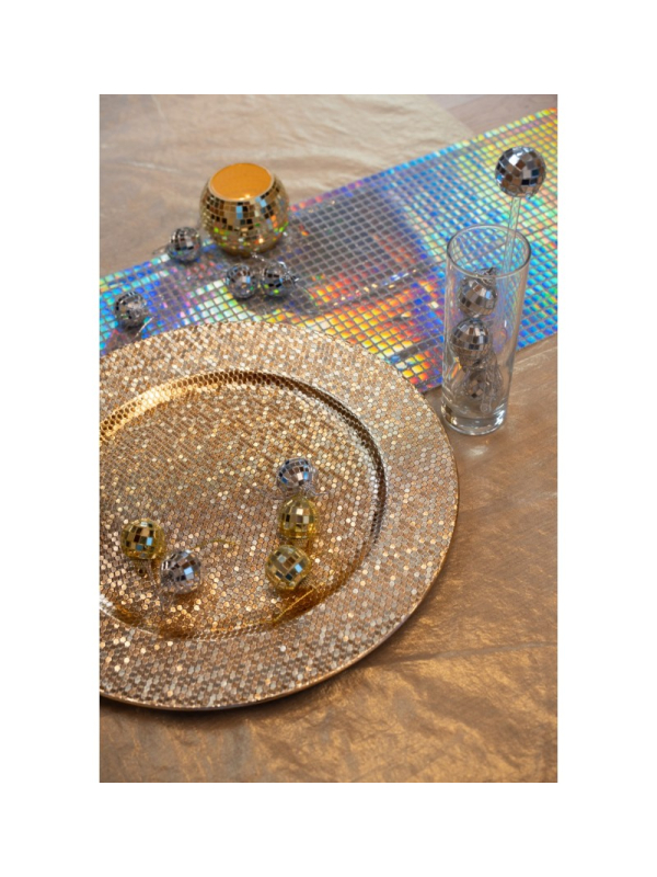 Sous-assiette effet boule à facettes or Ø33 cm – Mariage, disco & fêtes élégantes