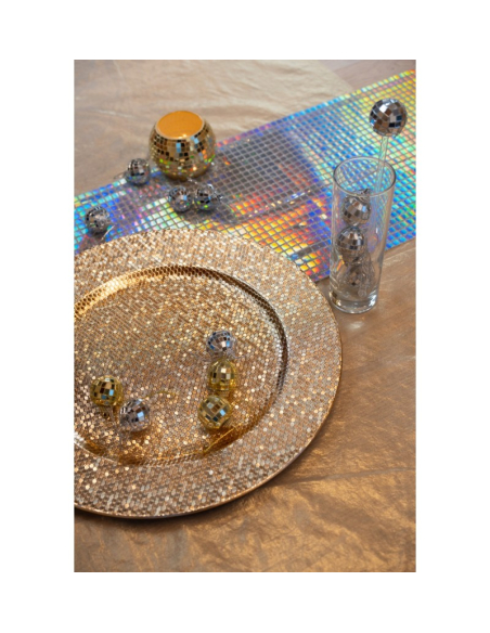 Sous-assiette effet boule à facettes or Ø33 cm – Mariage, disco & fêtes élégantes