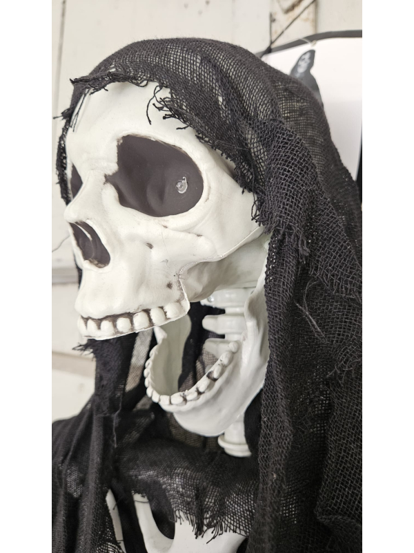 Faucheuse Noire Géante 220 cm – Déco Halloween LED avec Chaînes et Yeux Lumineux