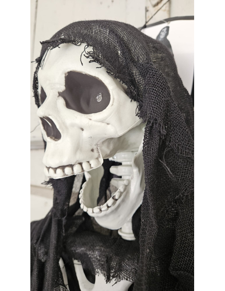 Faucheuse Noire Géante 220 cm – Déco Halloween LED avec Chaînes et Yeux Lumineux