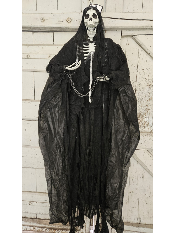 Faucheuse Noire Géante 220 cm – Déco Halloween LED avec Chaînes et Yeux Lumineux