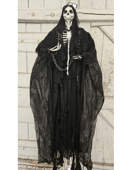 Faucheuse Noire Géante 220 cm – Déco Halloween LED avec Chaînes et Yeux Lumineux
