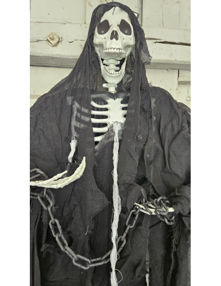 Faucheuse Noire Géante 220 cm – Déco Halloween LED avec Chaînes et Yeux Lumineux