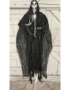Faucheuse Noire Géante 220 cm – Déco Halloween LED avec Chaînes et Yeux Lumineux