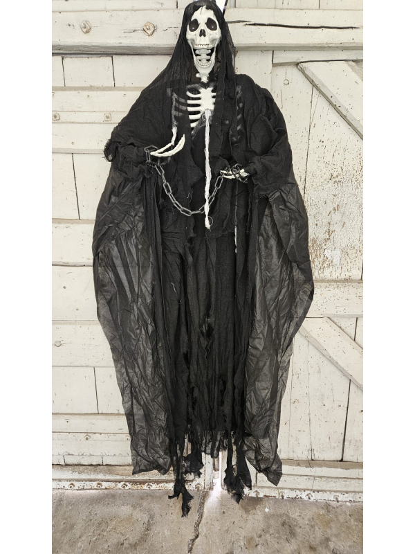 Faucheuse Noire Géante 220 cm – Déco Halloween LED avec Chaînes et Yeux Lumineux