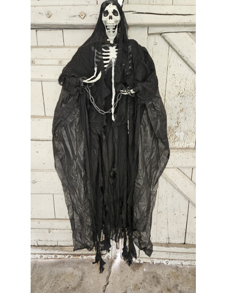 Faucheuse Noire Géante 220 cm – Déco Halloween LED avec Chaînes et Yeux Lumineux