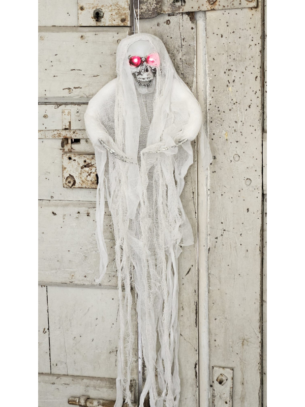Fantôme lumineux suspendu – Décoration Halloween 1 mètre avec yeux LED rouges