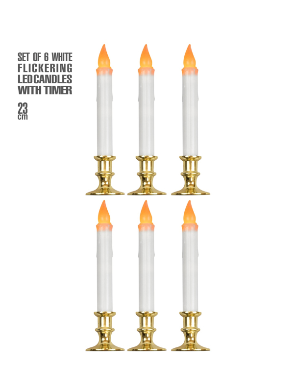 Set de 6 bougies LED scintillantes avec timer – 23 cm, base dorée
